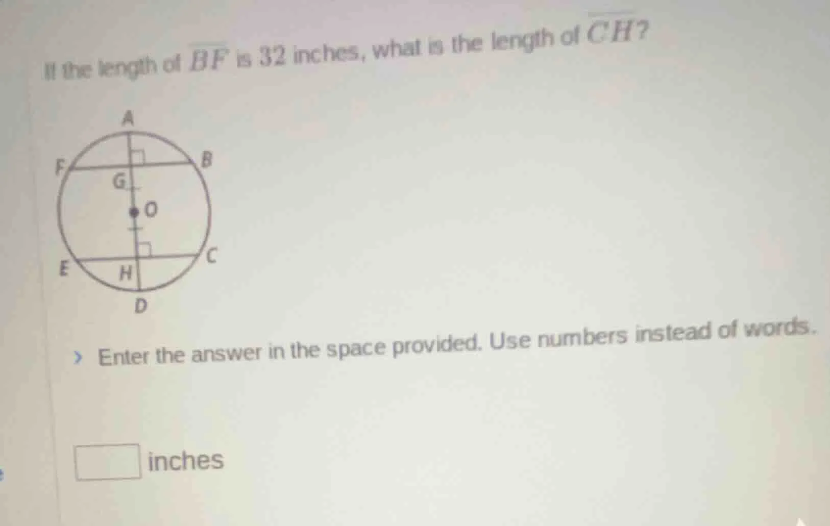 if the length of $overline{bf}$ is 32 inches, what is the length of $ov…