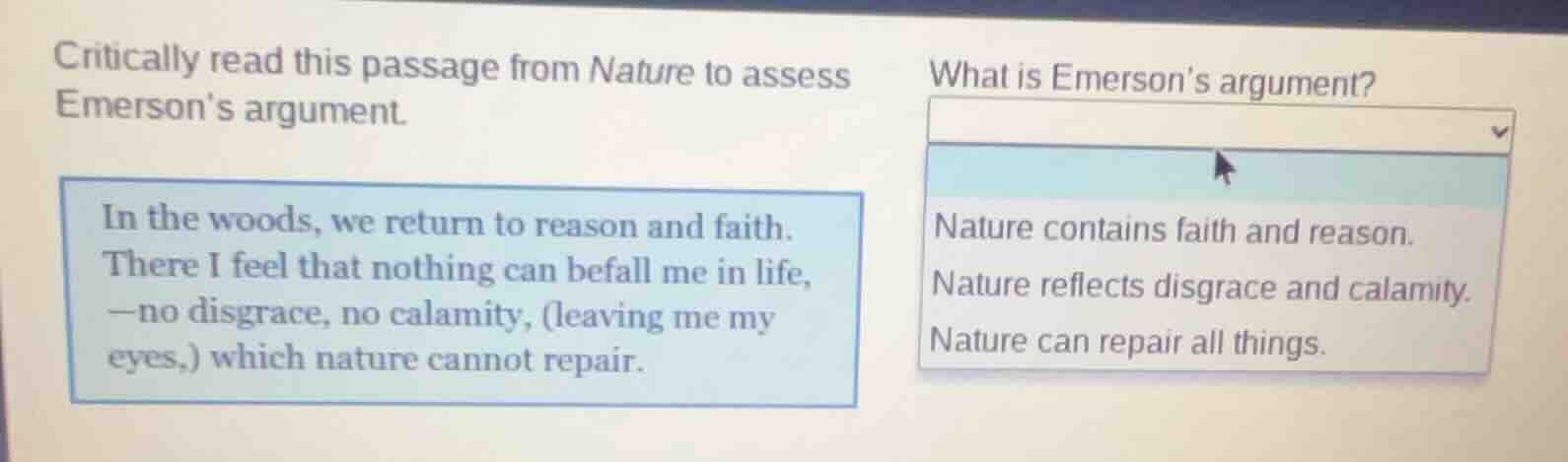 critically read this passage from nature to assess emerson’s argument. …