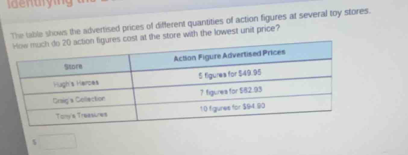 the table shows the advertised prices of different quantities of action…