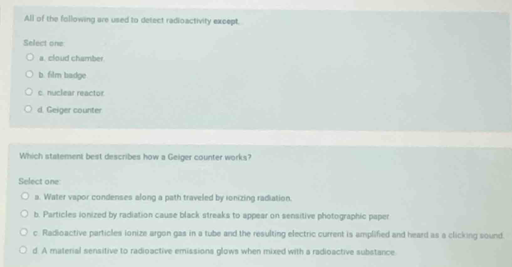 all of the following are used to detect radioactivity except select one…