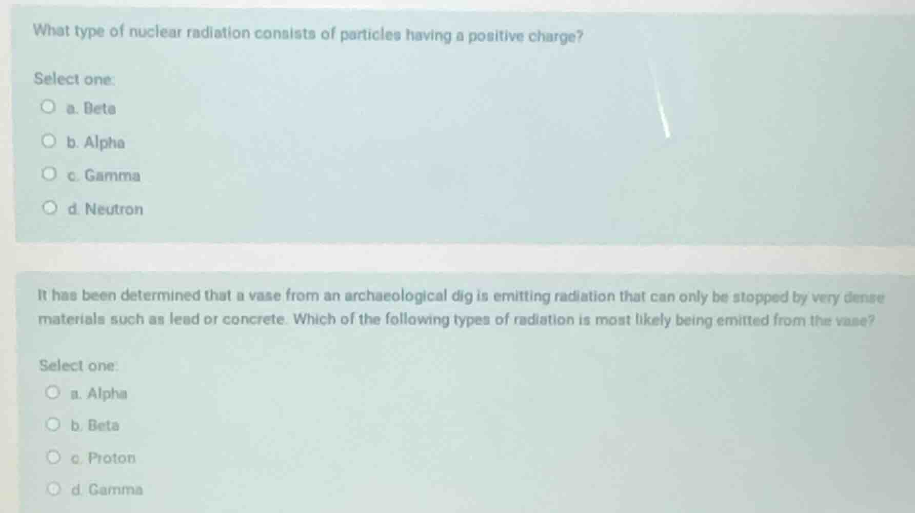 what type of nuclear radiation consists of particles having a positive …