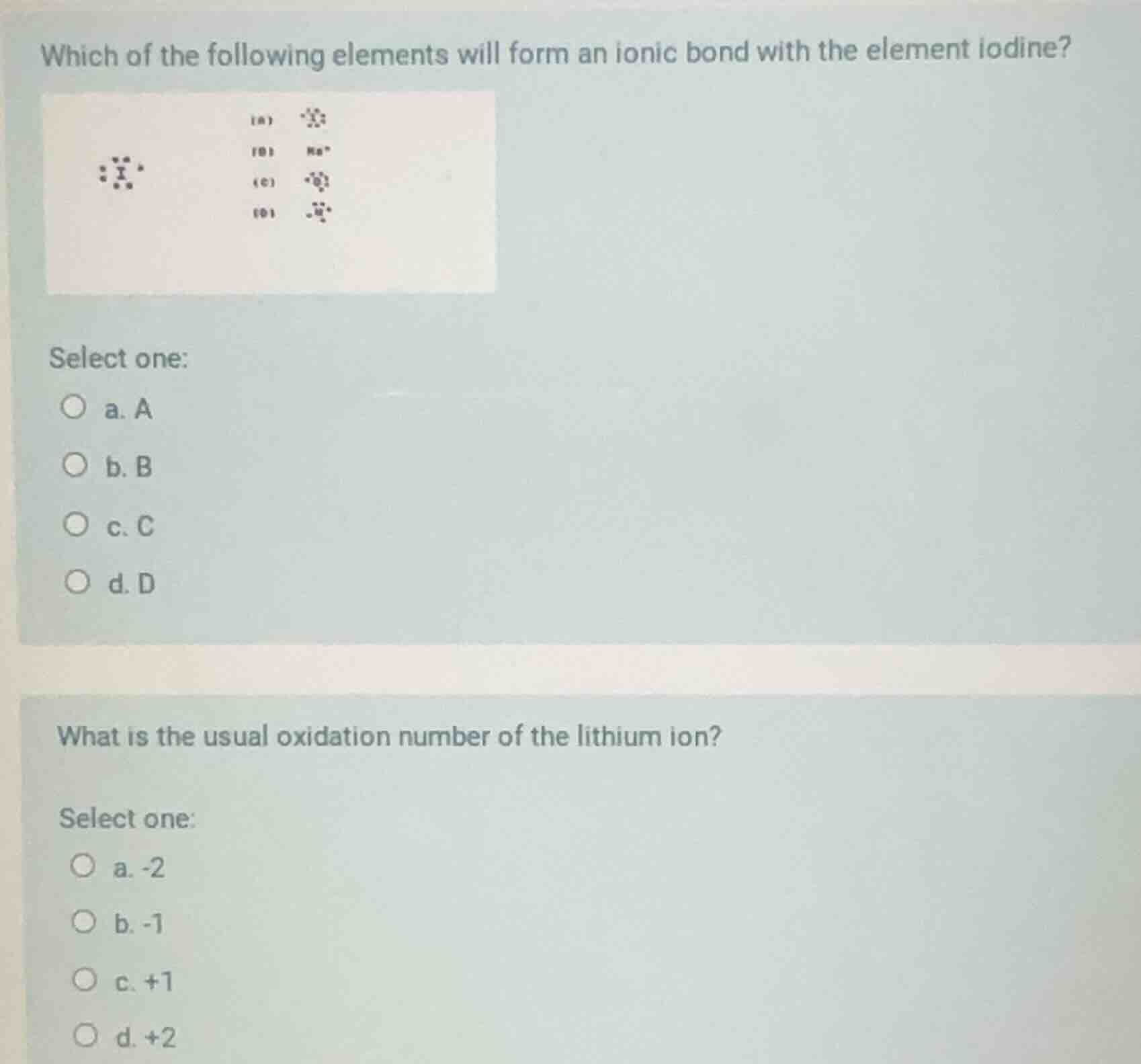 which of the following elements will form an ionic bond with the elemen…