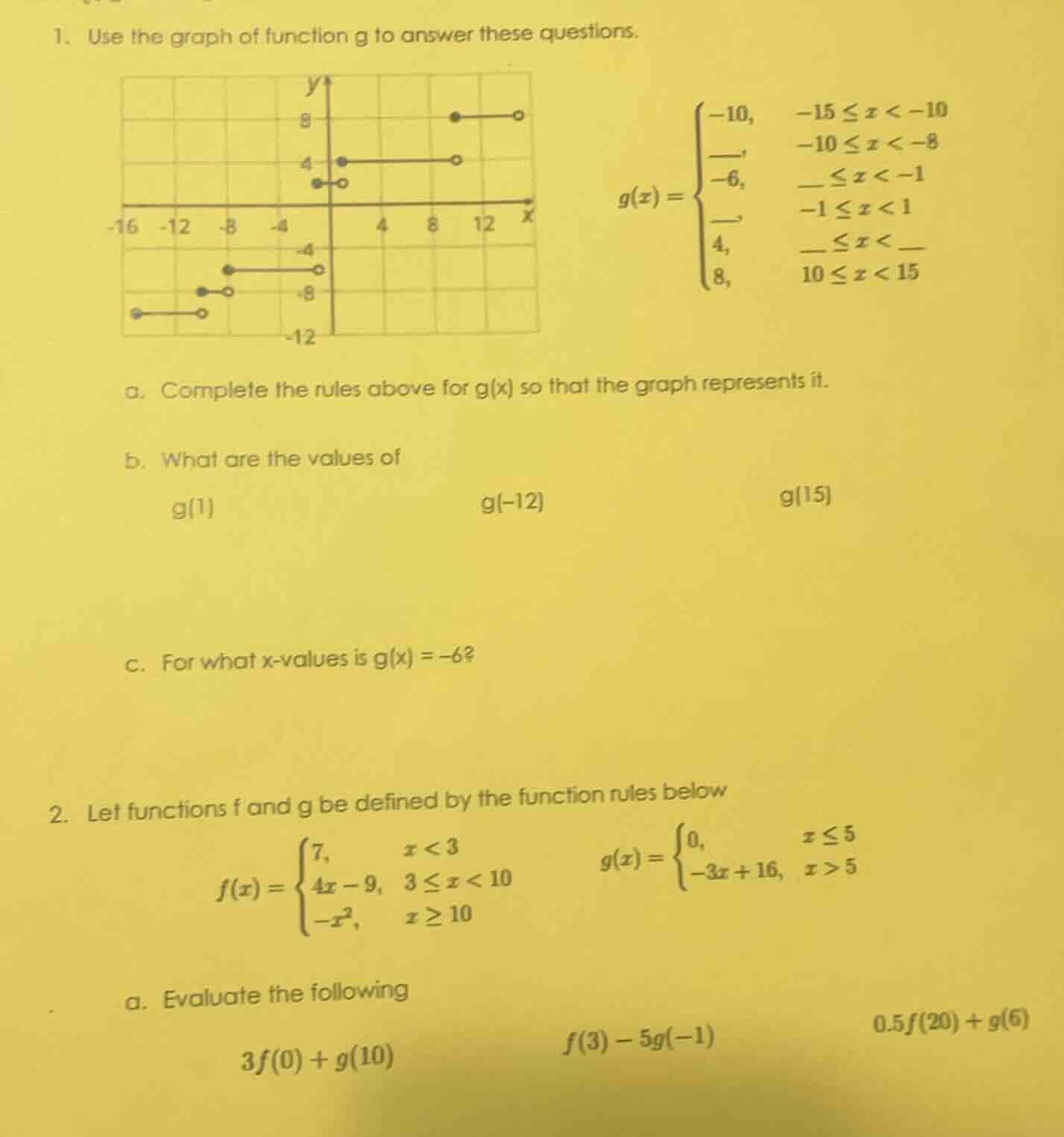 1. use the graph of function g to answer these questions. a. complete t…