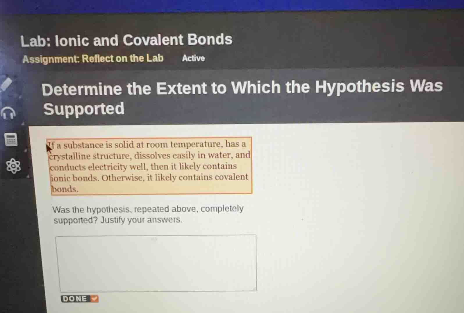 lab: ionic and covalent bonds assignment: reflect on the lab active det…