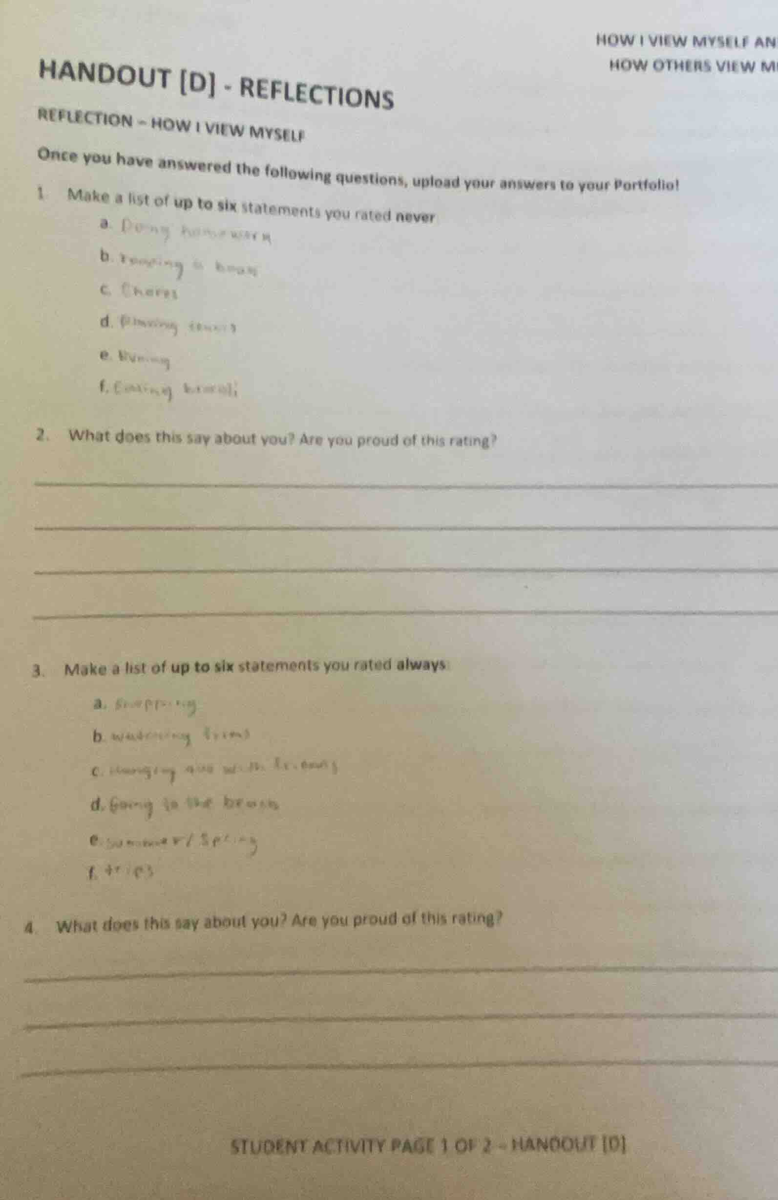 handout d - reflections reflection - how i view myself once you have an…