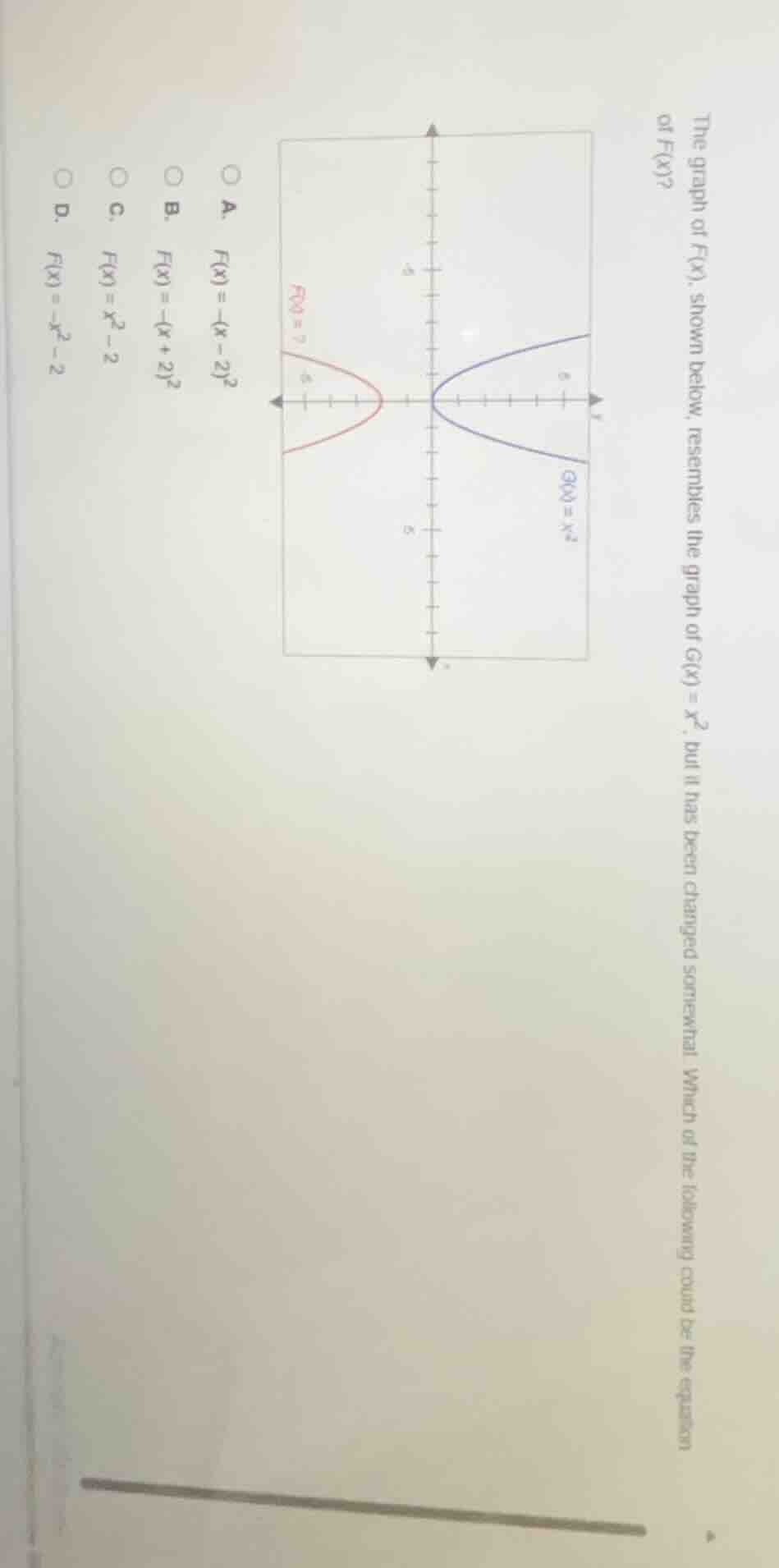 the graph of ( f(x) ), shown below, resembles the graph of ( g(x) = x^2…