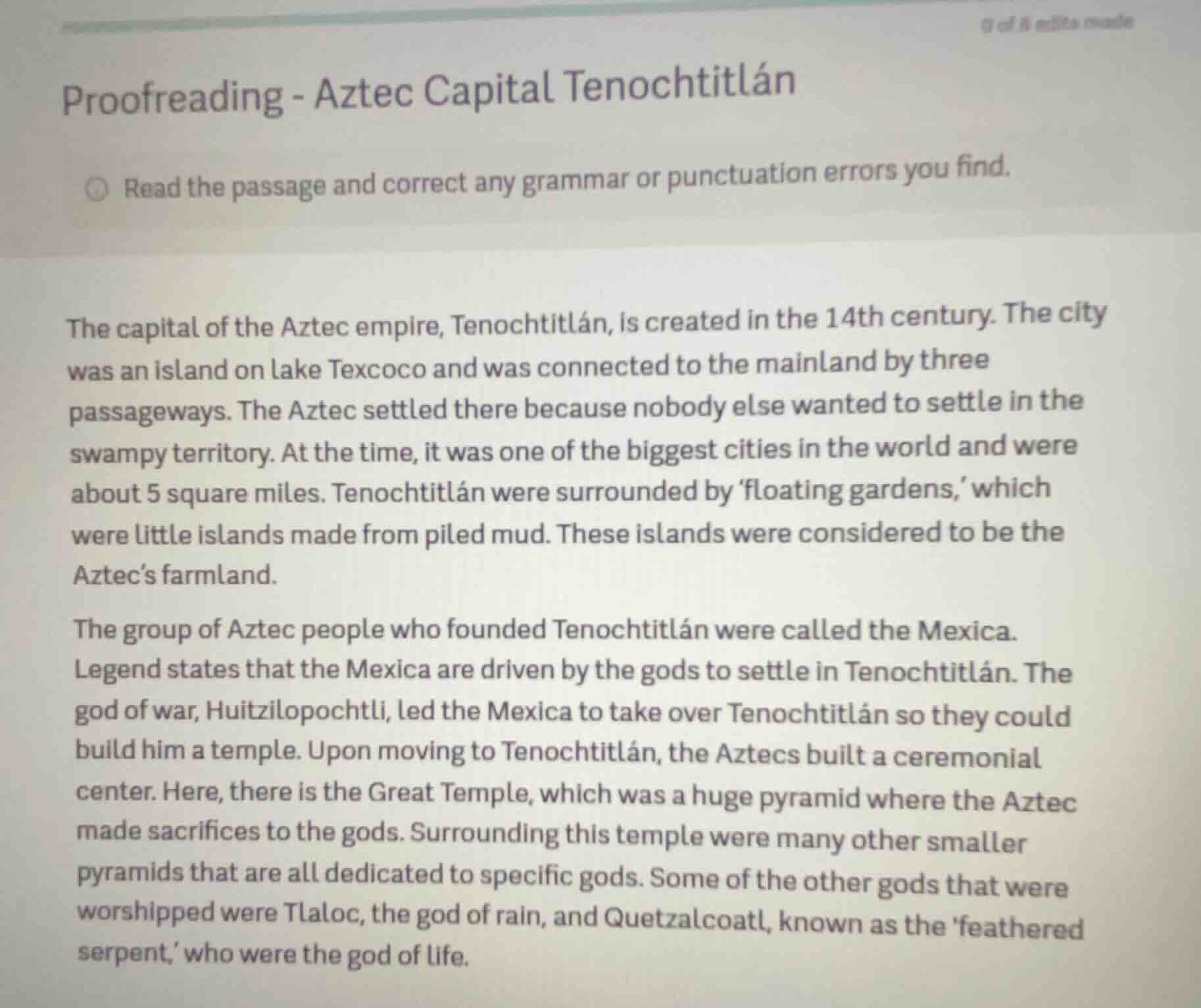 proofreading - aztec capital tenochtitlán read the passage and correct …