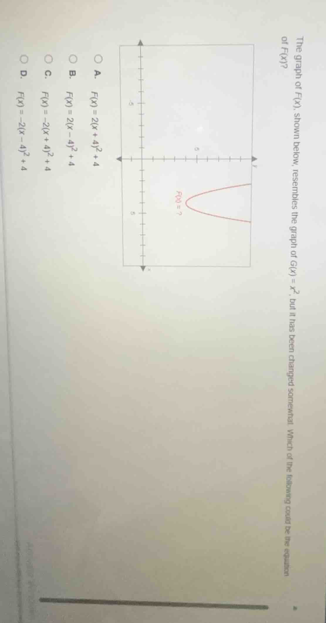 the graph of ( f(x) ), shown below, resembles the graph of ( g(x) = x^2…