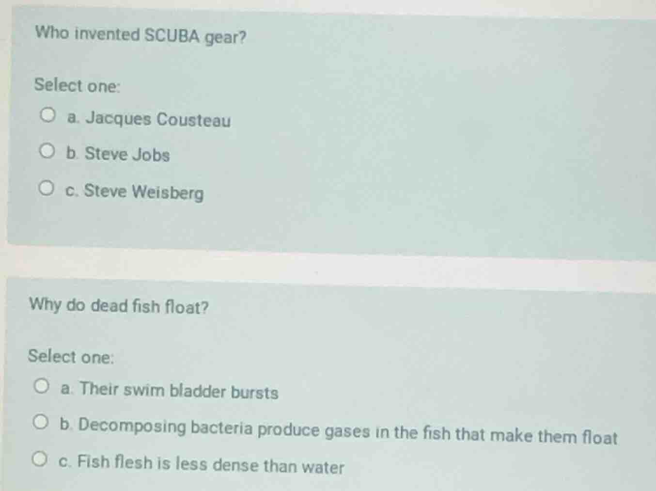 who invented scuba gear? select one: a. jacques cousteau b. steve jobs …