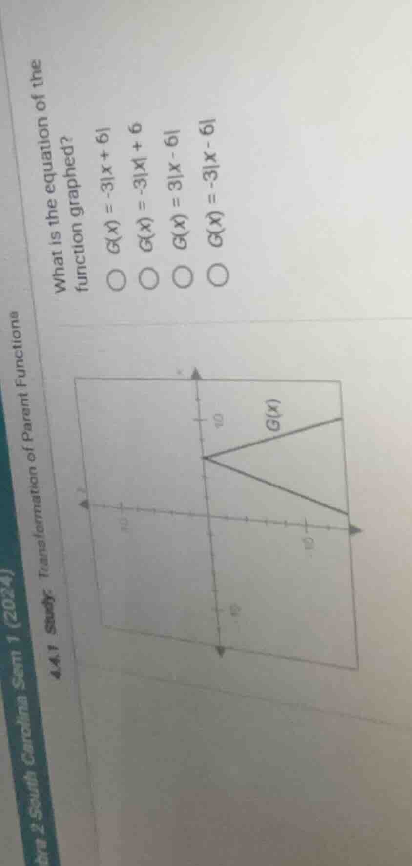 what is the equation of the function graphed? \\( g(x) = -3|x + 6| \\) …