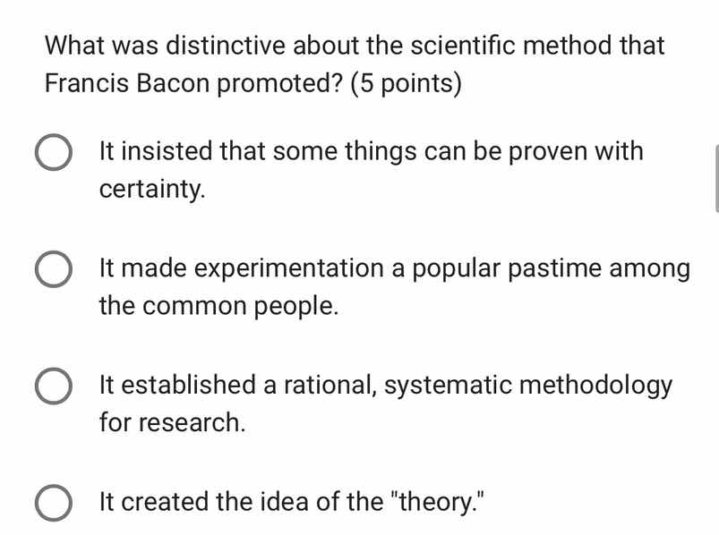 what was distinctive about the scientific method that francis bacon pro…