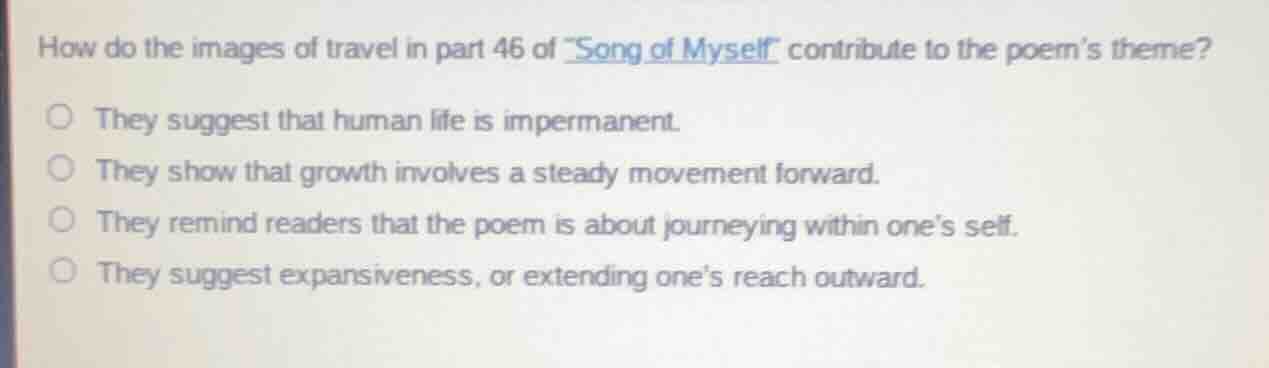 how do the images of travel in part 46 of \song of myself\ contribute t…