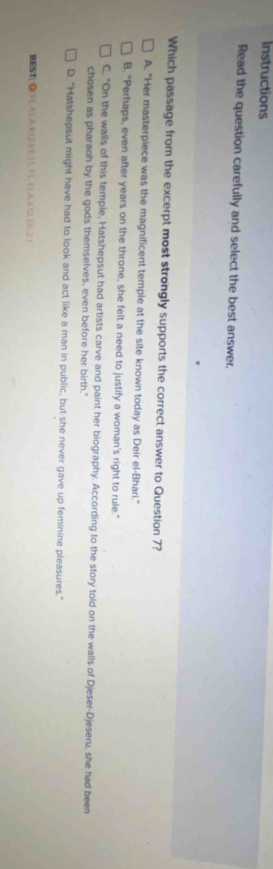 instructions read the question carefully and select the best answer. wh…