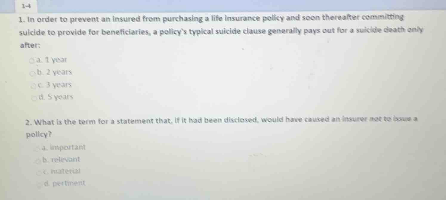 1-4 1. in order to prevent an insured from purchasing a life insurance …