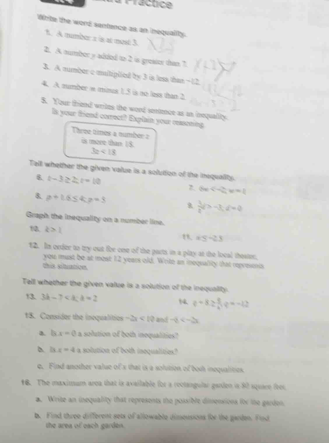 write the word sentence as an inequality. 1. a number ( x ) is at most …
