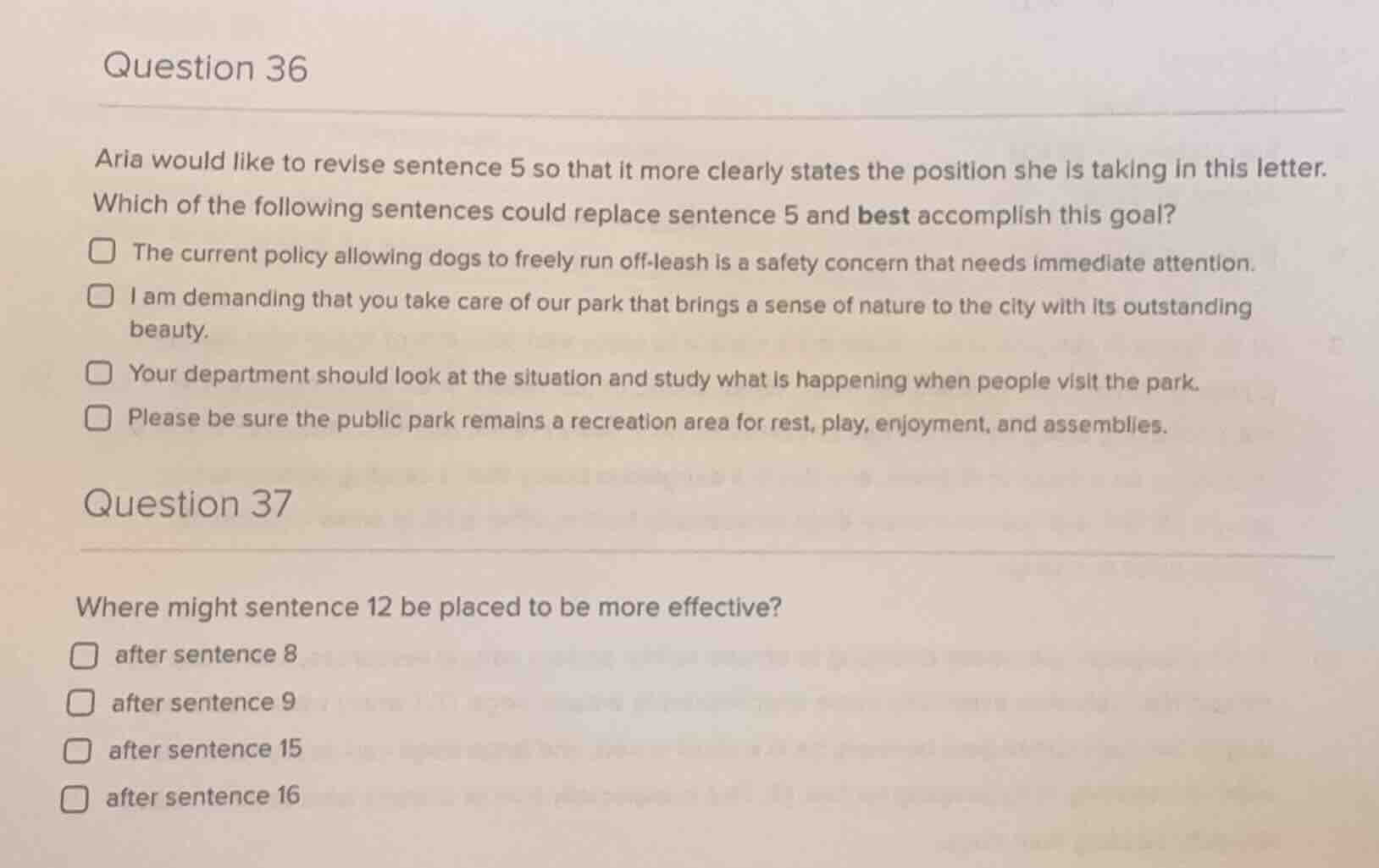 question 36 aria would like to revise sentence 5 so that it more clearl…