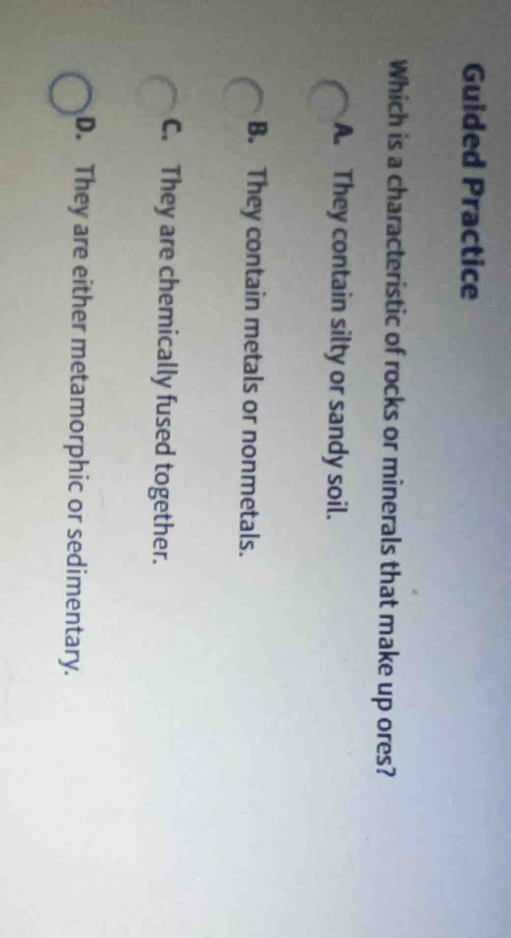 guided practice which is a characteristic of rocks or minerals that mak…