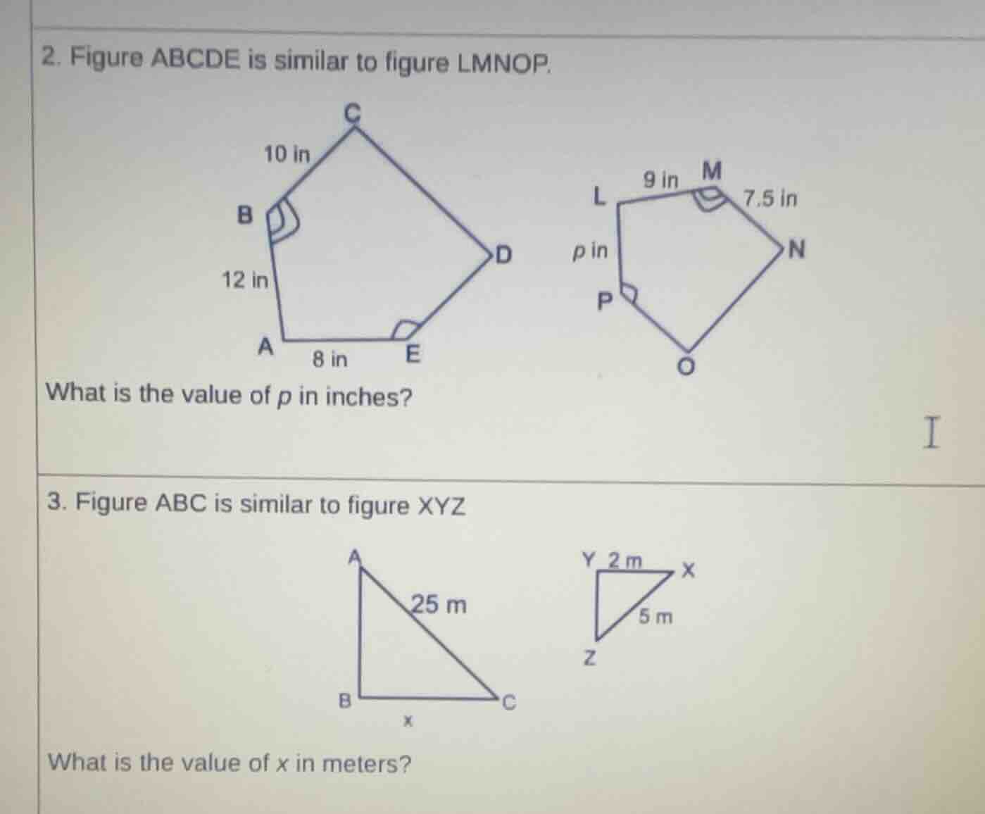 2. figure abcde is similar to figure lmnop. what is the value of p in i…