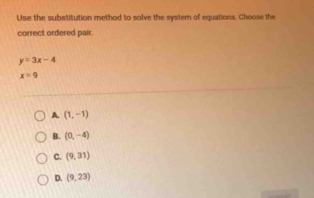 use the substitution method to solve the system of equations. choose th…