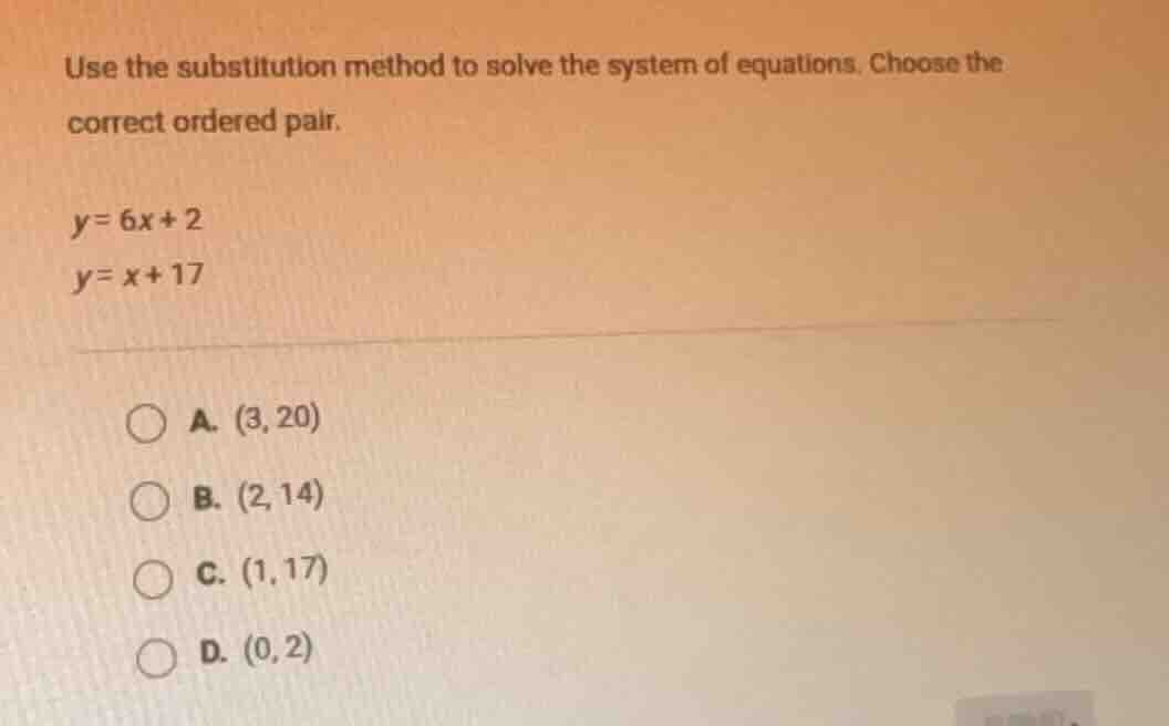 use the substitution method to solve the system of equations. choose th…