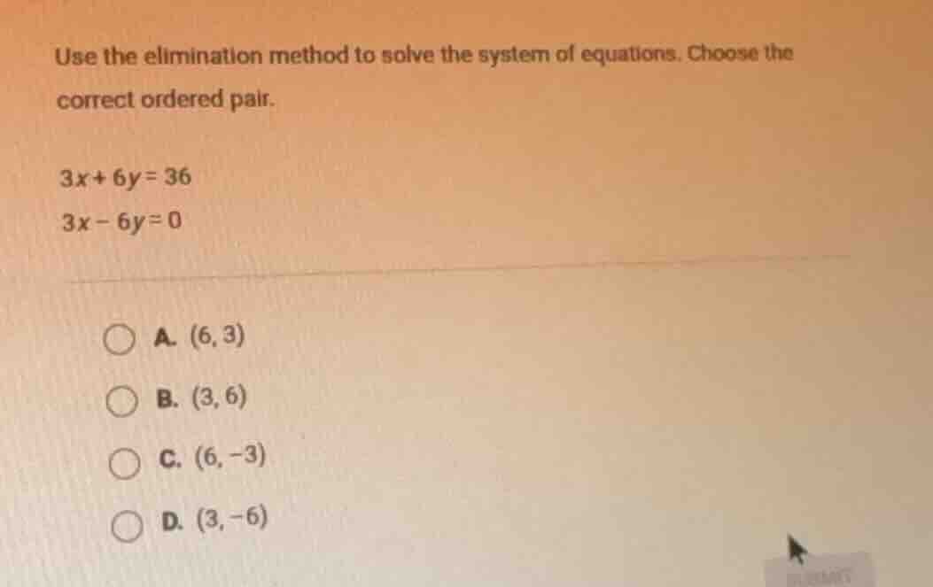 use the elimination method to solve the system of equations. choose the…