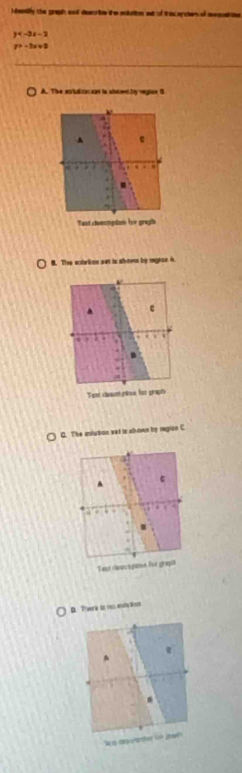 identify the graph and describe the solution set of this system of ineq…
