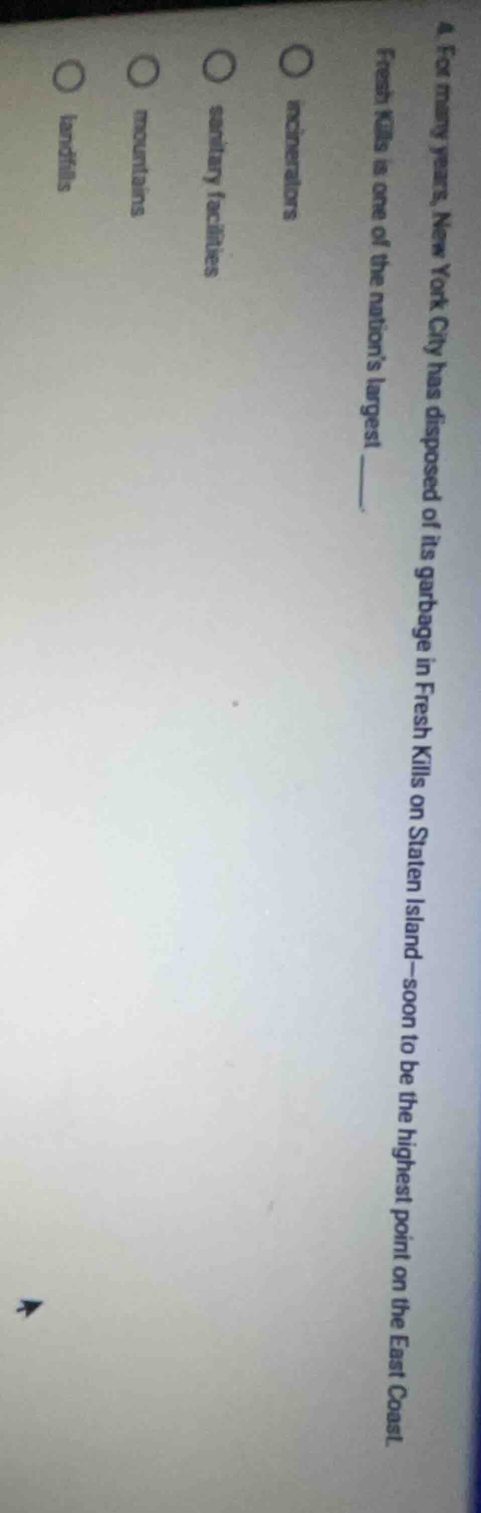 1. for many years, new york city has disposed of its garbage in fresh k…