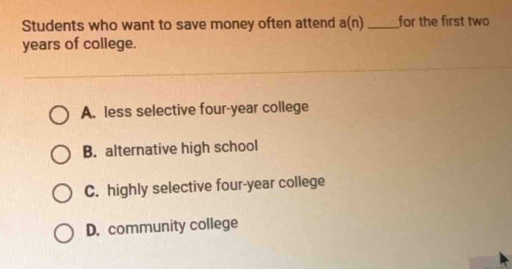 students who want to save money often attend a(n) ______for the first t…