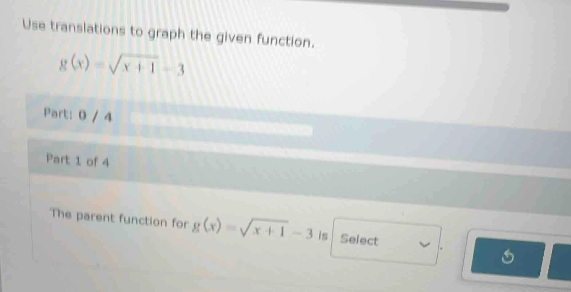 use translations to graph the given function. $g(x) = \\sqrt{x + 1} - 3…