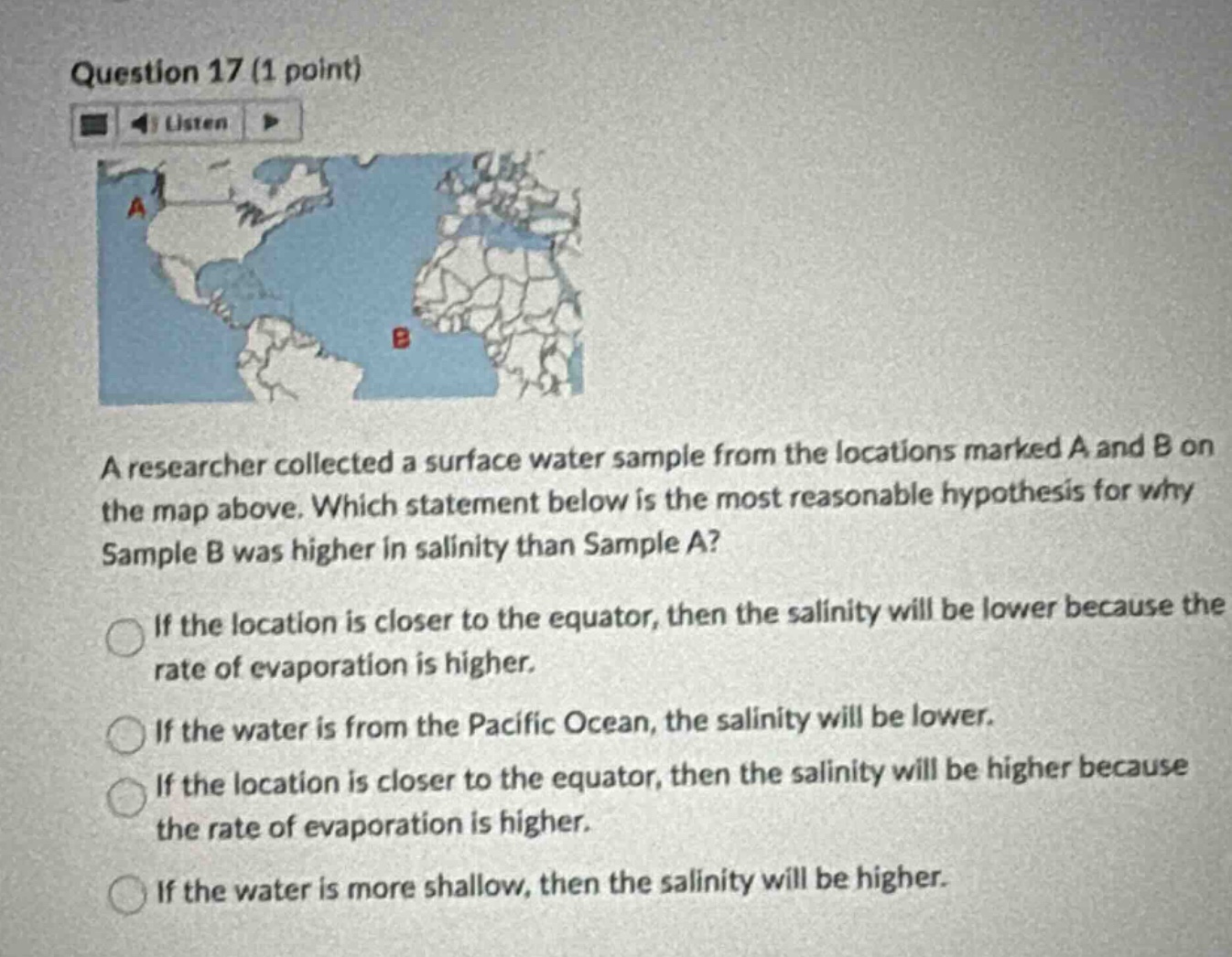 question 17 (1 point) listen a researcher collected a surface water sam…