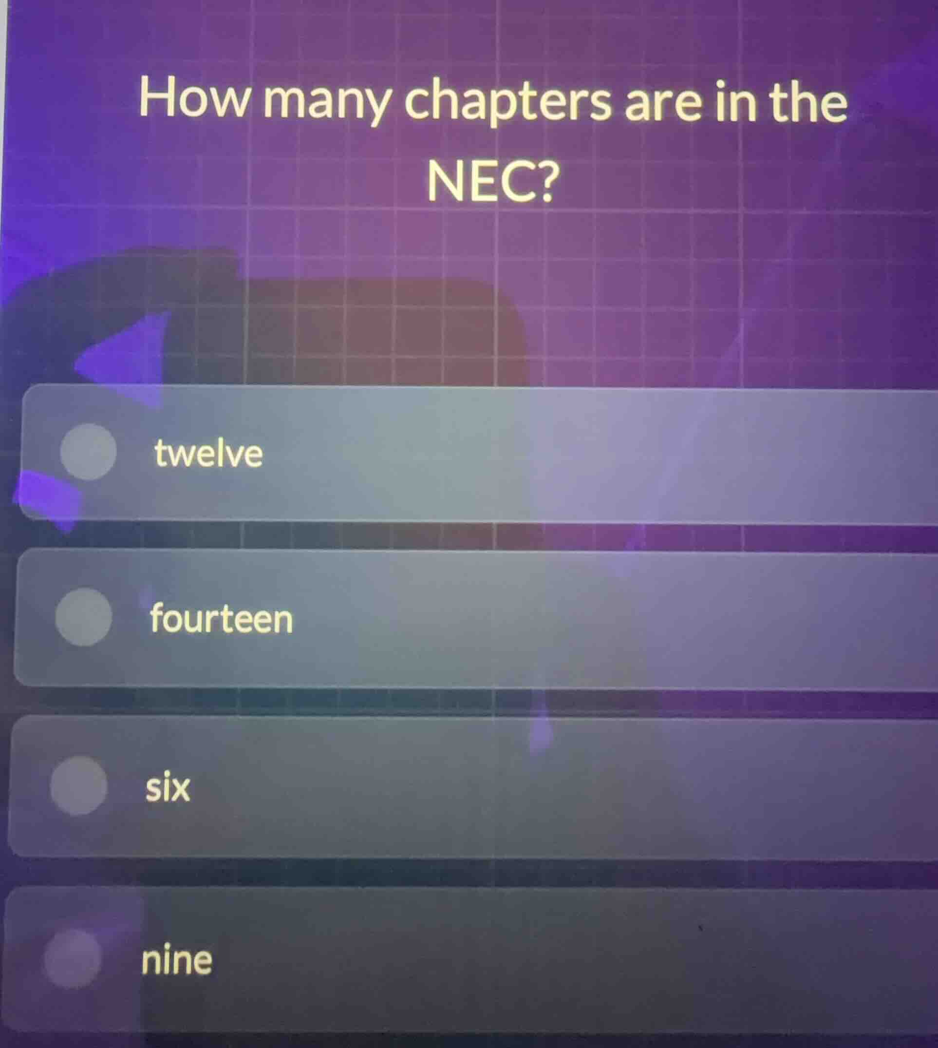 how many chapters are in the nec? twelve fourteen six nine
