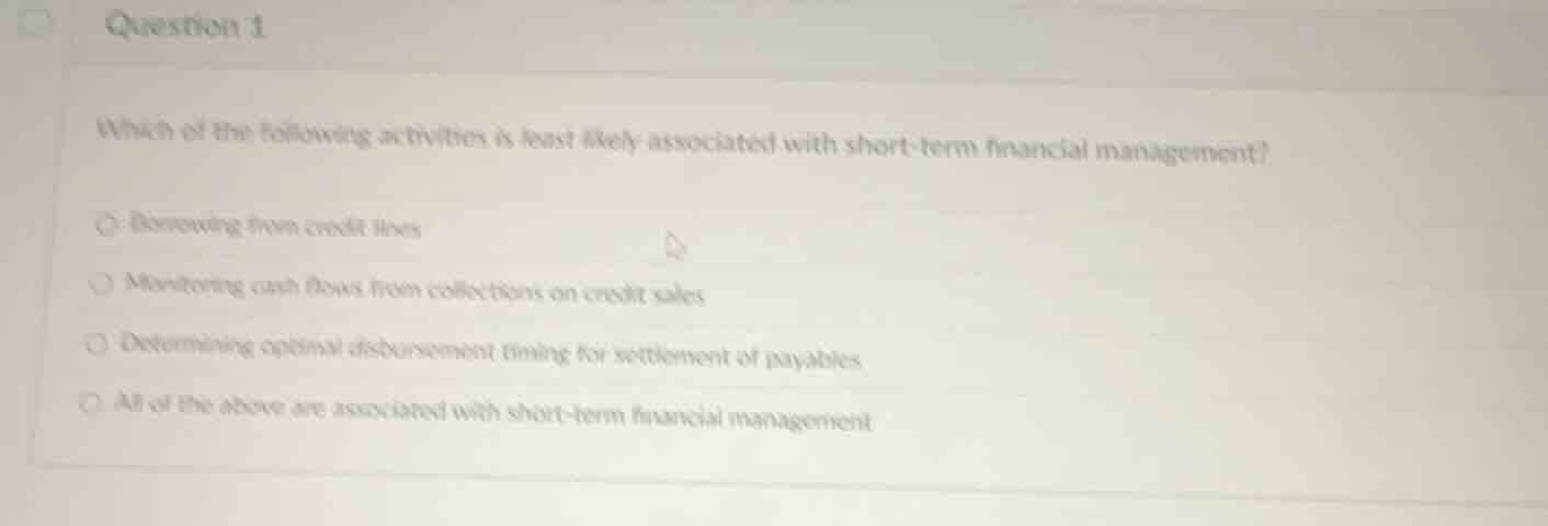 question 1 which of the following activities is least likely associated…