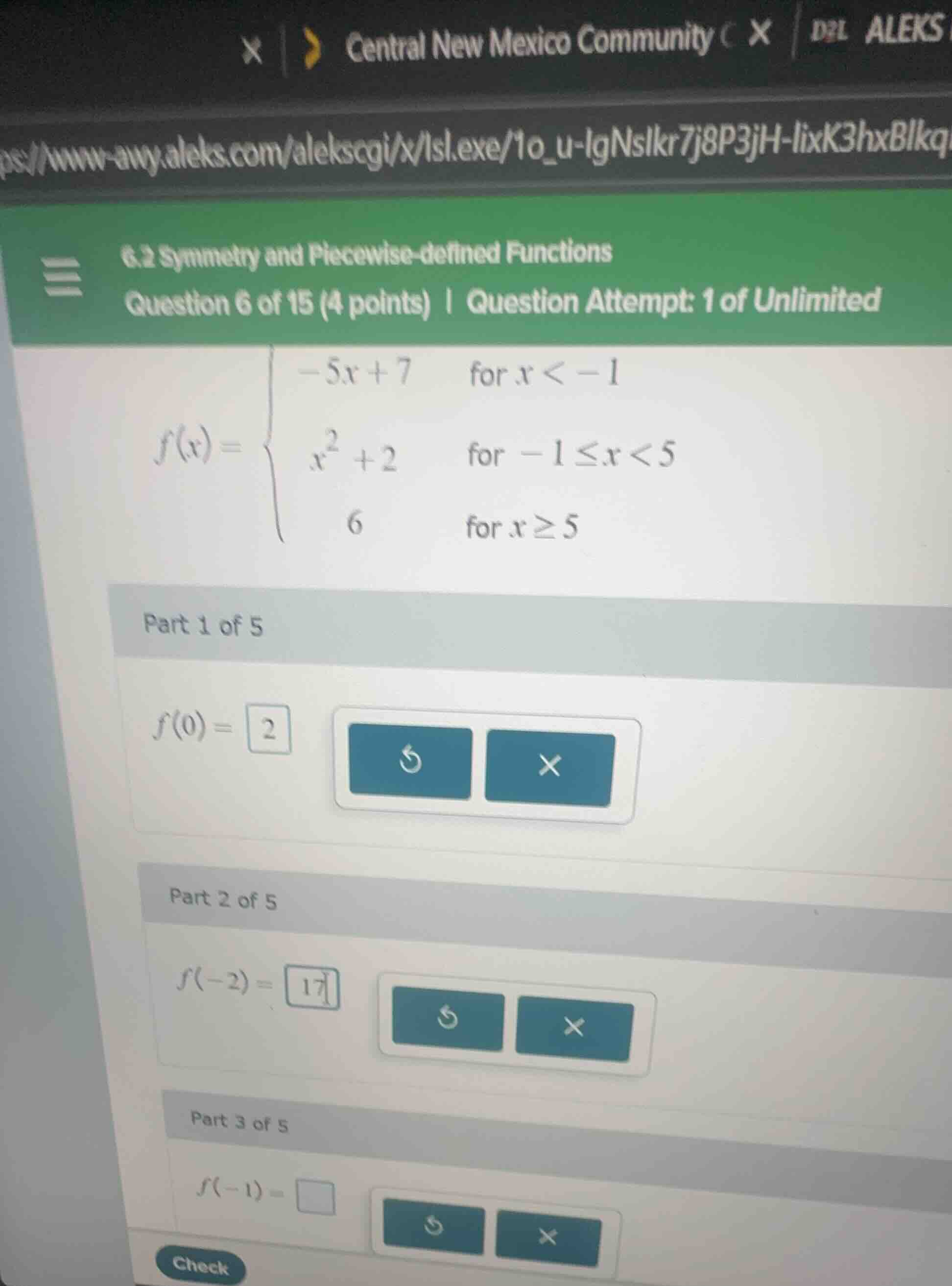 6.2 symmetry and piecewise - defined functions question 6 of 15 (4 poin…