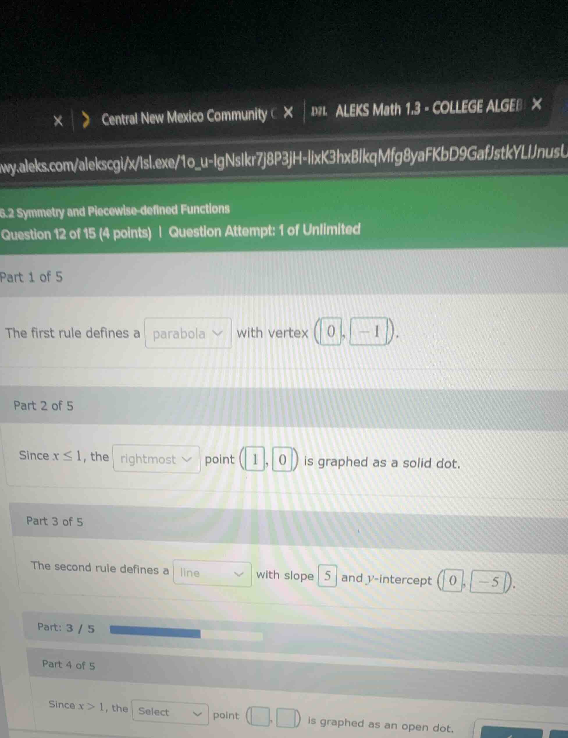 6.2 symmetry and piecewise - defined functions question 12 of 15 (4 poi…