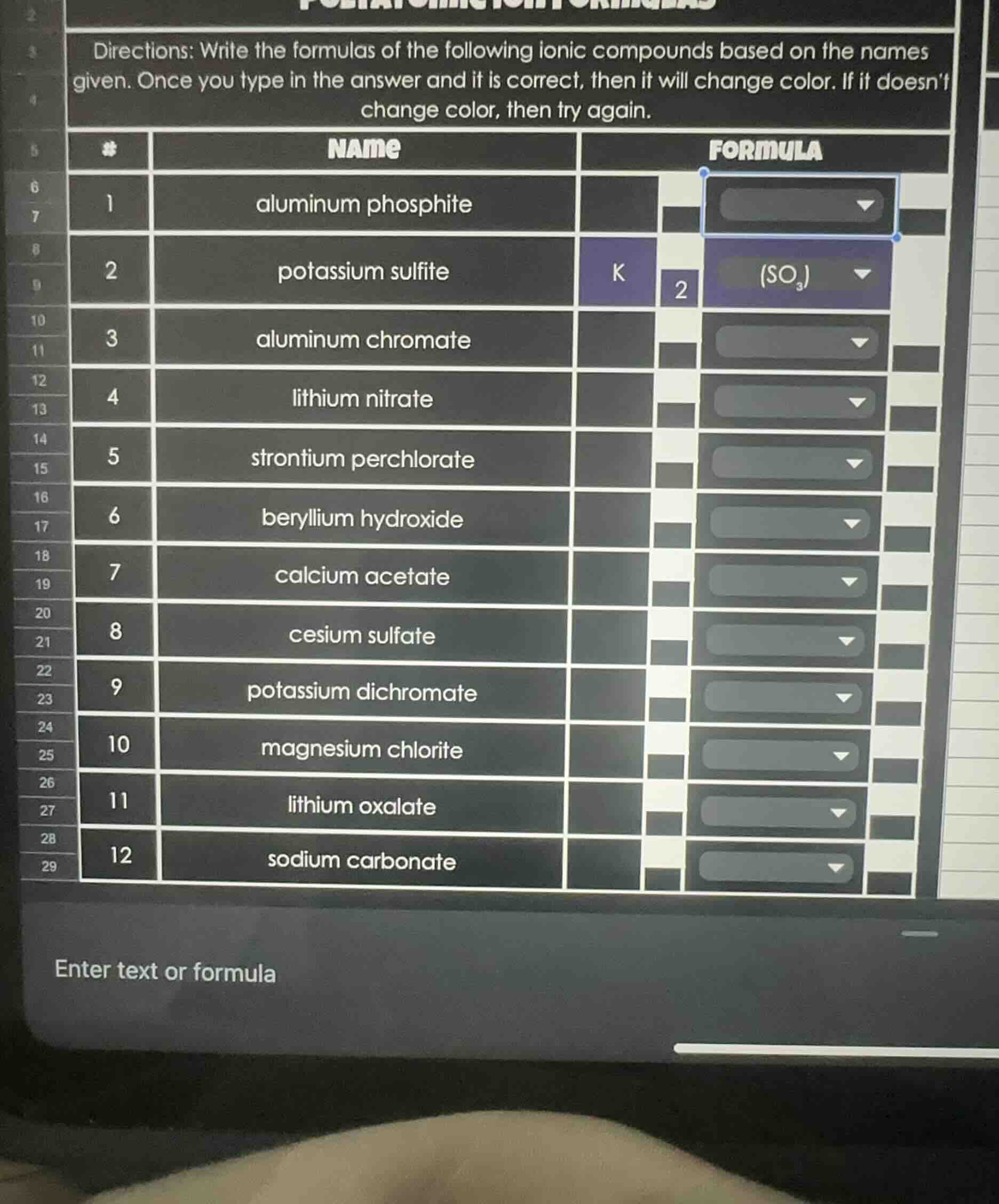 directions: write the formulas of the following ionic compounds based o…