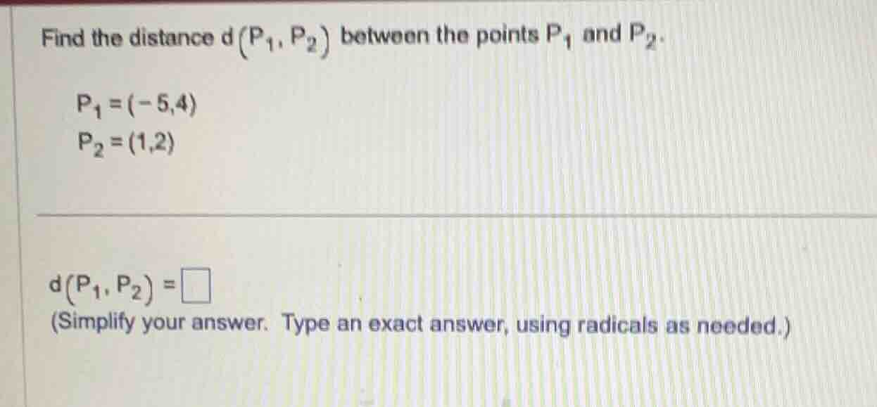 find the distance ( d(p_1, p_2) ) between the points ( p_1 ) and ( p_2 …