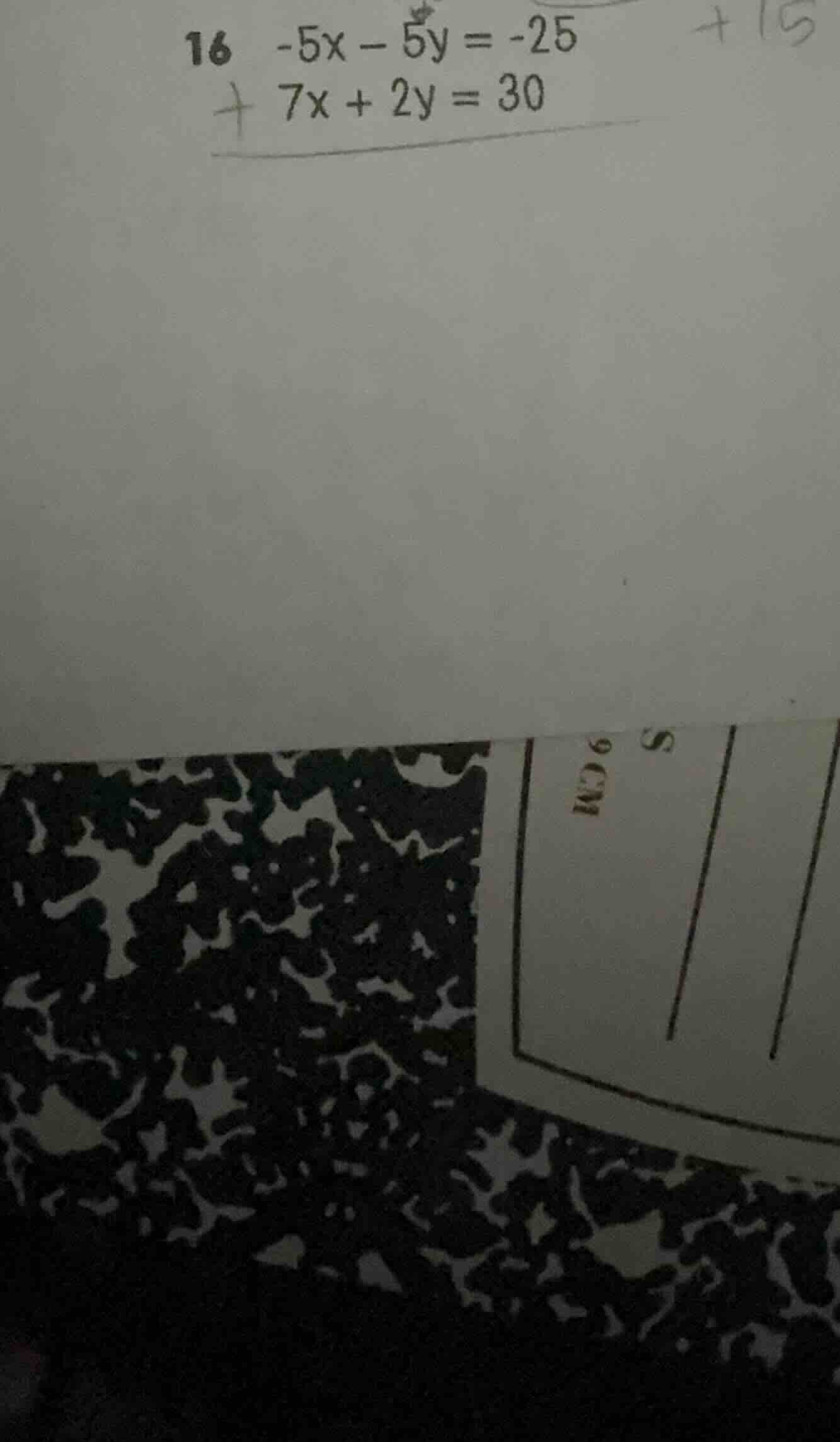 16 -5x - 5y = -25 + 7x + 2y = 30