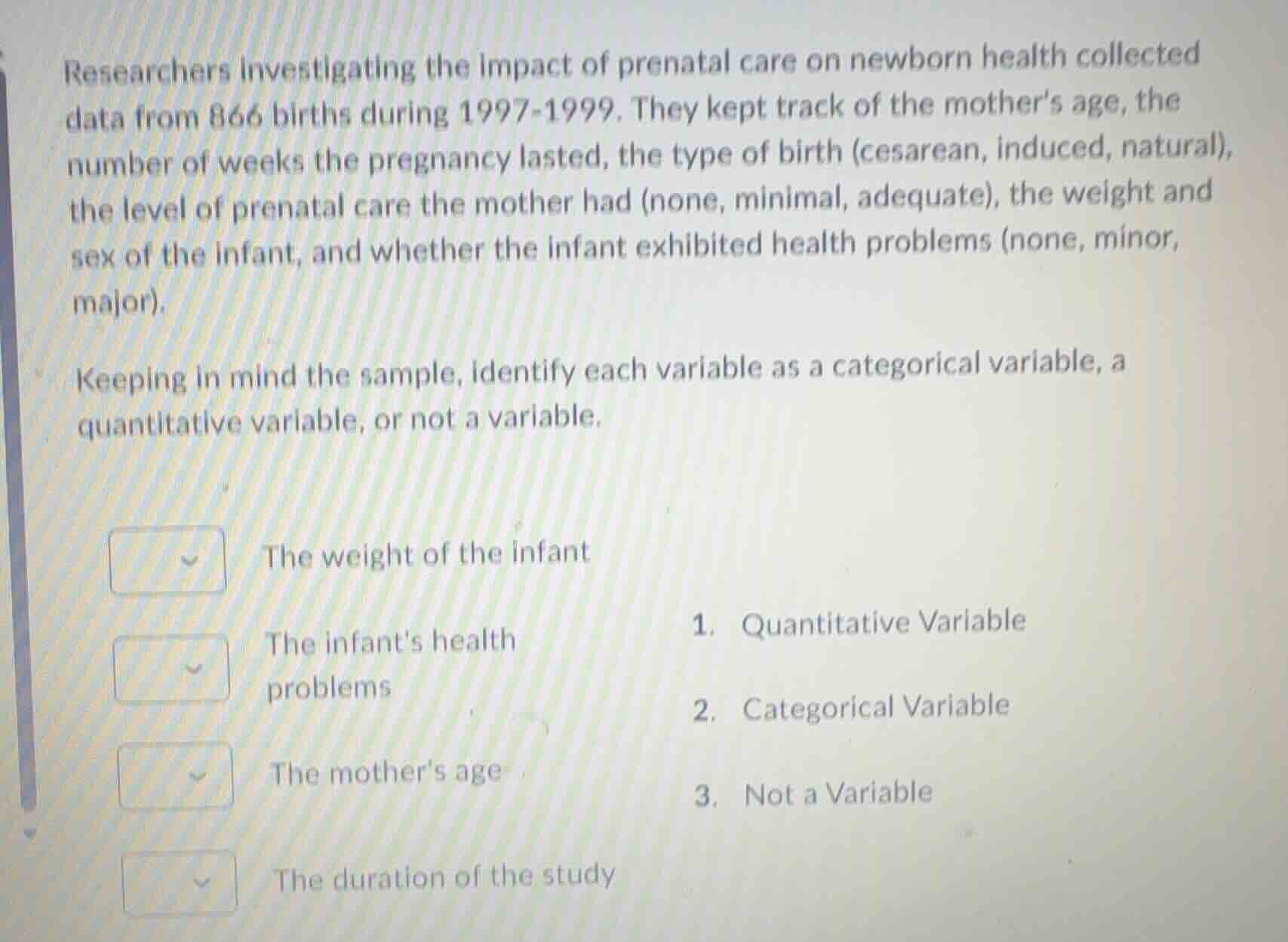 researchers investigating the impact of prenatal care on newborn health…