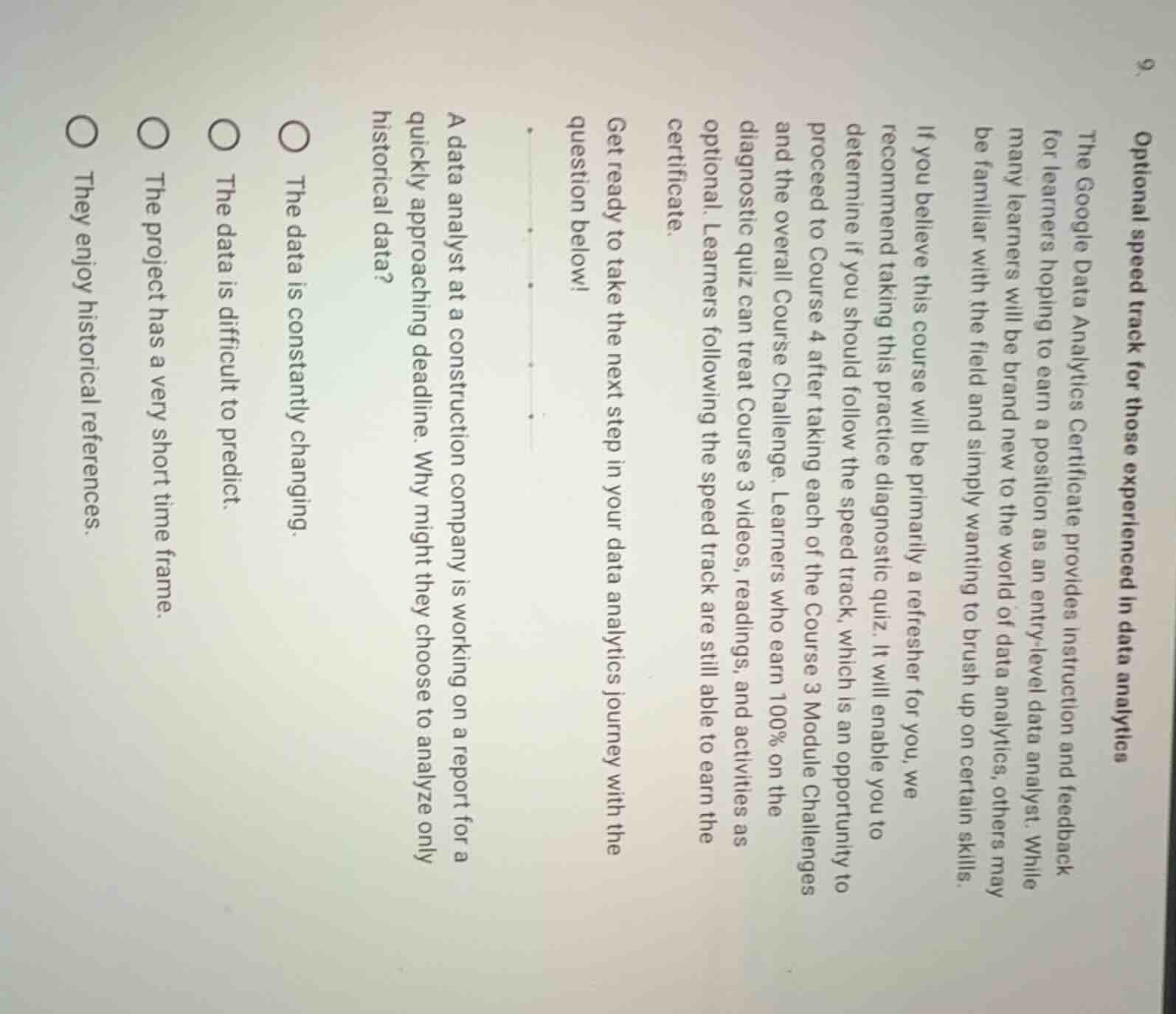optional speed track for those experienced in data analytics the google…