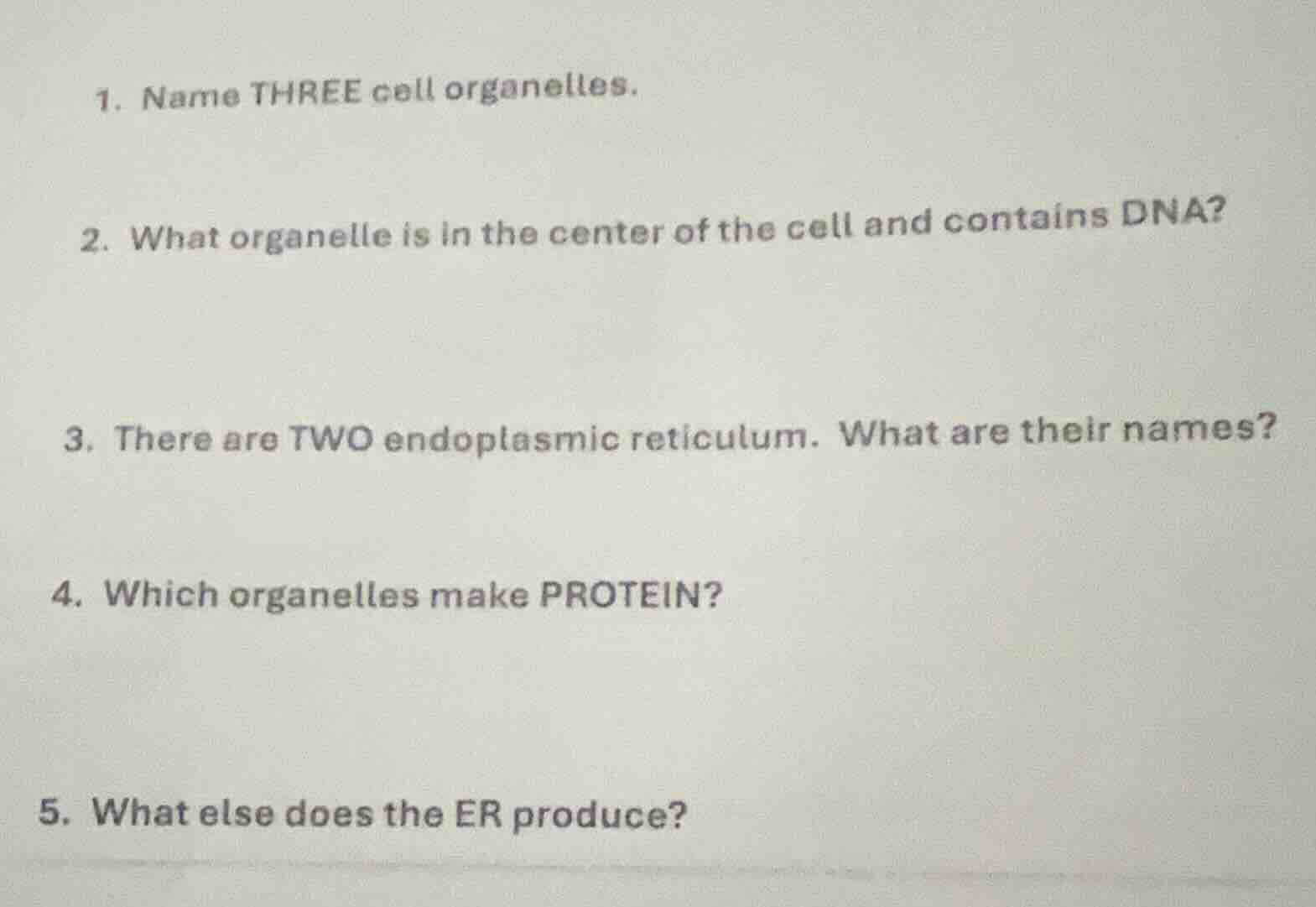 1. name three cell organelles. 2. what organelle is in the center of th…