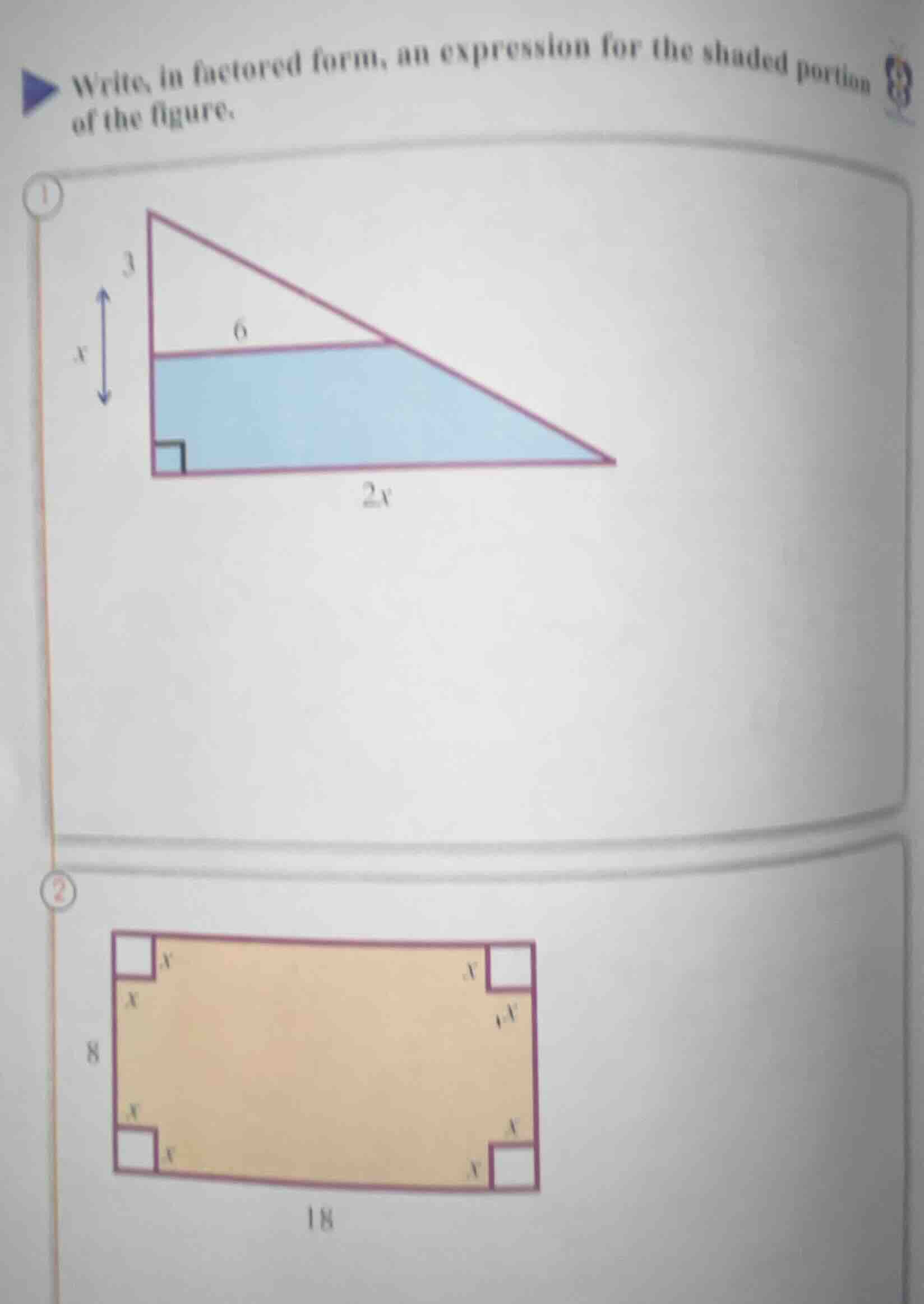 write, in factored form, an expression for the shaded portion of the fi…