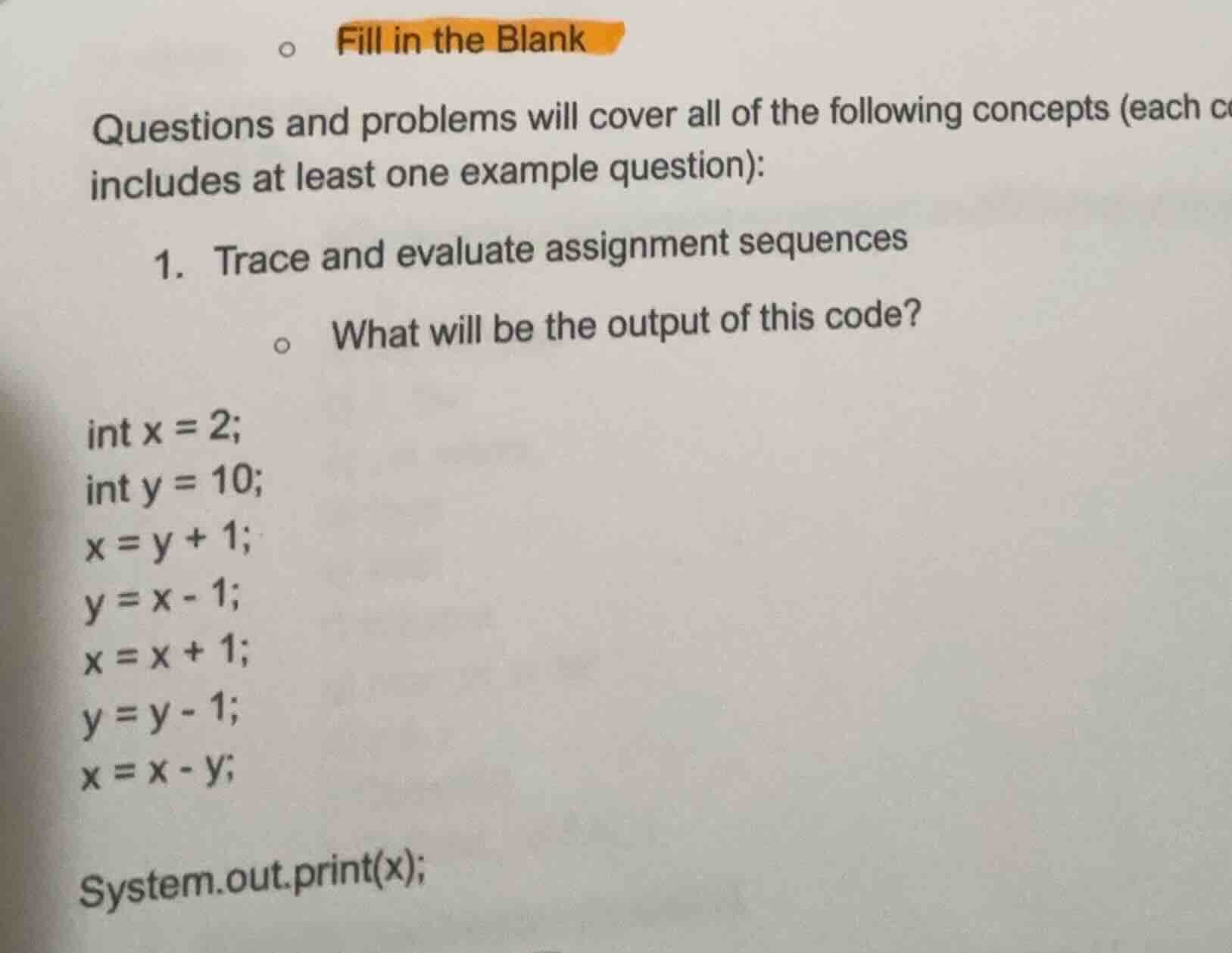 fill in the blank questions and problems will cover all of the followin…