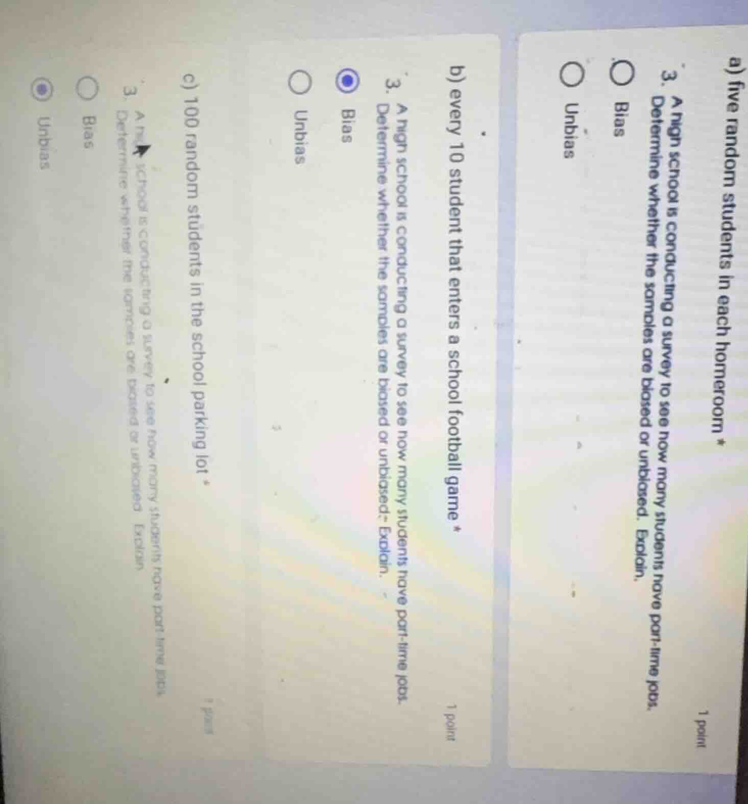 a) five random students in each homeroom * 1 point 3. a high school is …