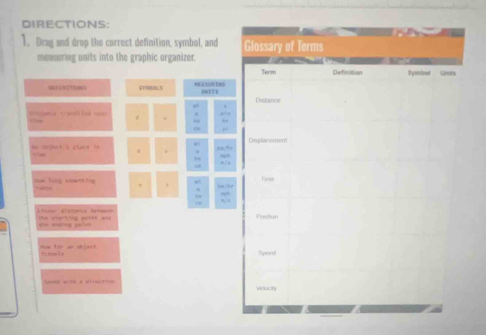 directions: 1. drag and drop the correct definition, symbol, and measur…