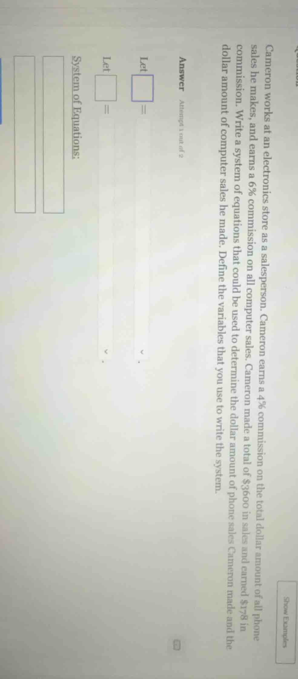 cameron works at an electronics store as a salesperson. cameron earns a…