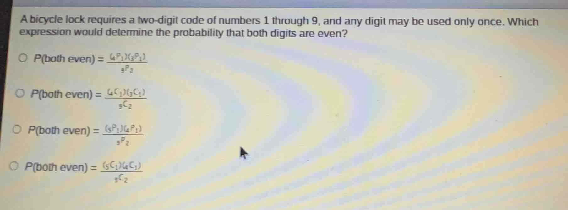 a bicycle lock requires a two - digit code of numbers 1 through 9, and …