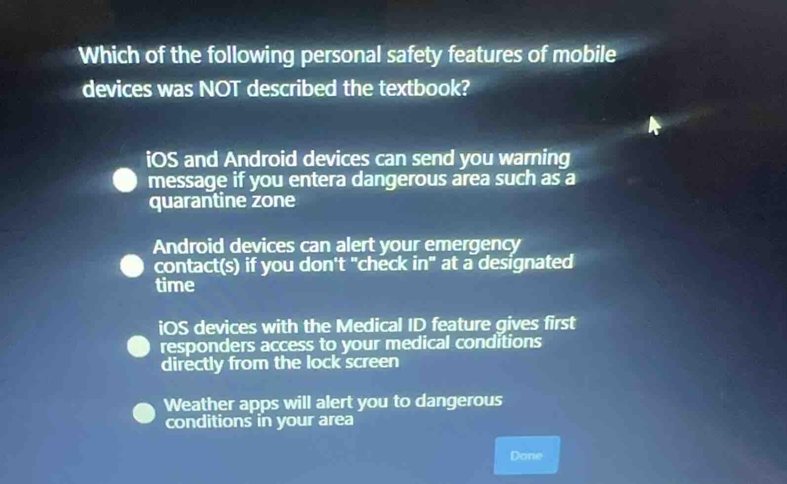 which of the following personal safety features of mobile devices was n…