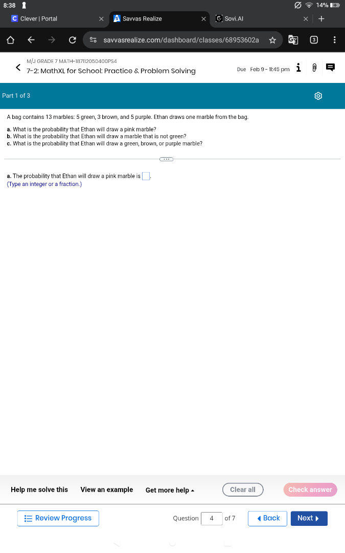 a bag contains 13 marbles: 5 green, 3 brown, and 5 purple. ethan draws …