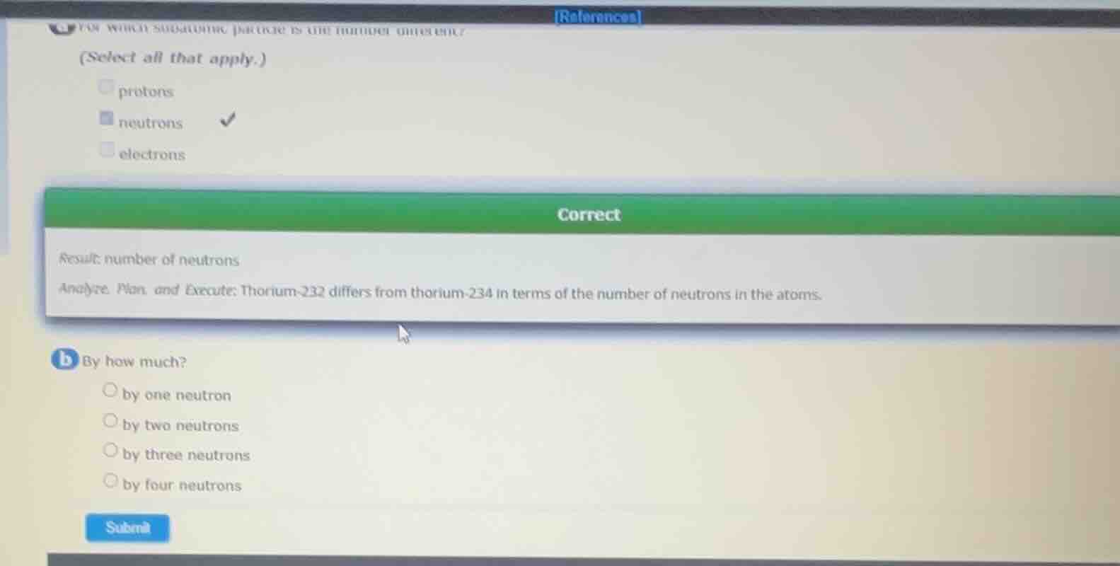 (select all that apply.) protons neutrons electrons correct result numb…