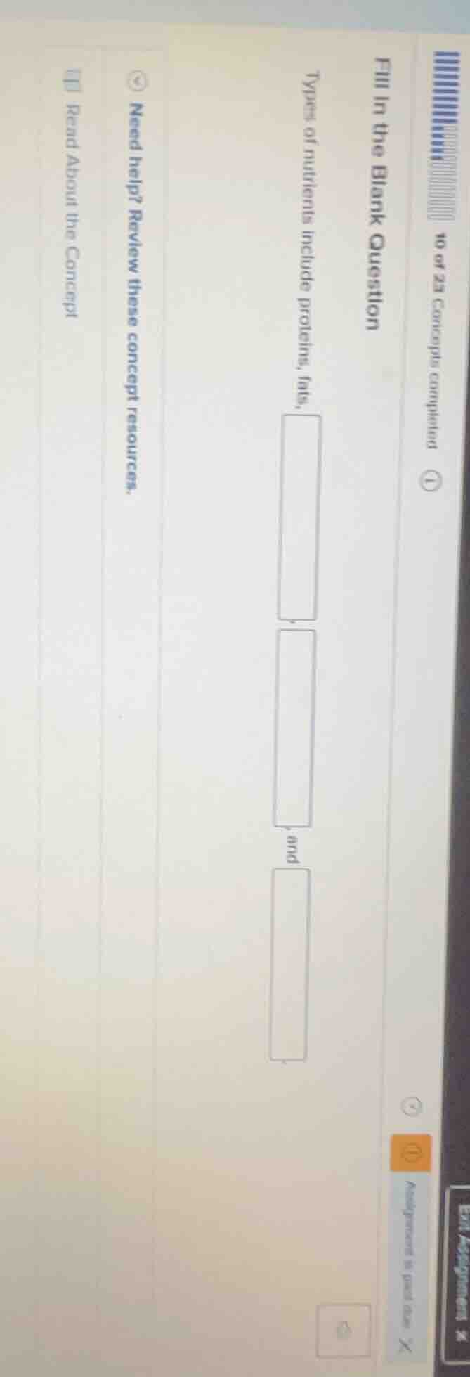 fill in the blank question types of nutrients include proteins, fats, n…